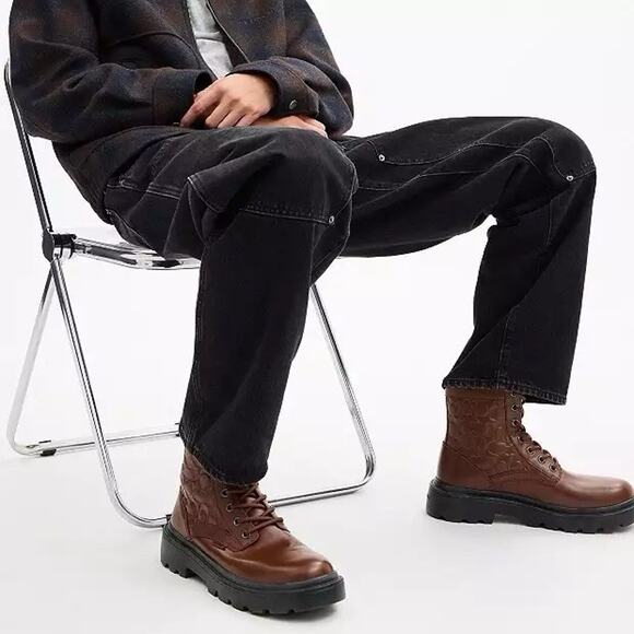 NWT Coach Men's Combat Boot In Signature Leather Vintage Brown CCW08 us 9 - Picture 6 of 10